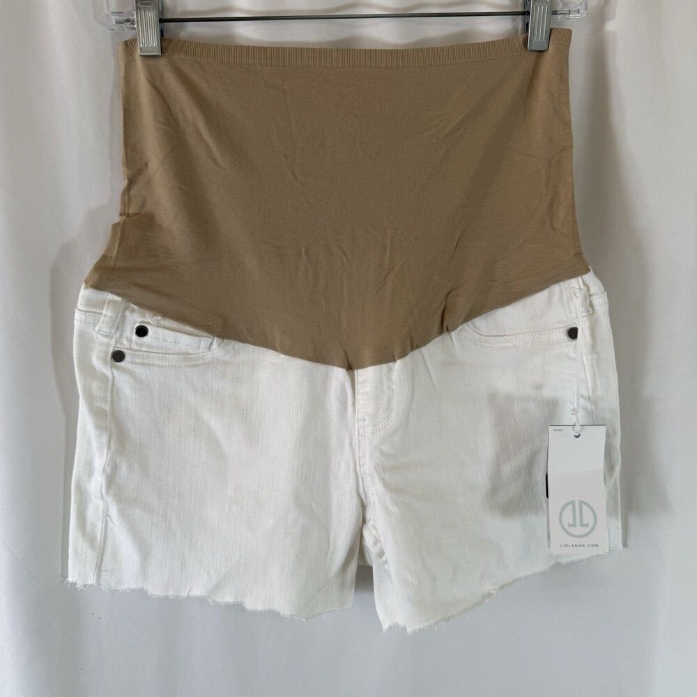 New Liz Lange Maternity Shorts Women's 6 White Pull On Cut Off 3.5" Inseam